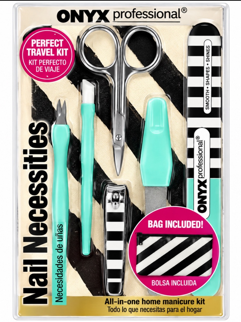 ONYX PROFESSIONAL Nail Necessities All-In-One Home Manicure Kit & Bag Aqua NEW
